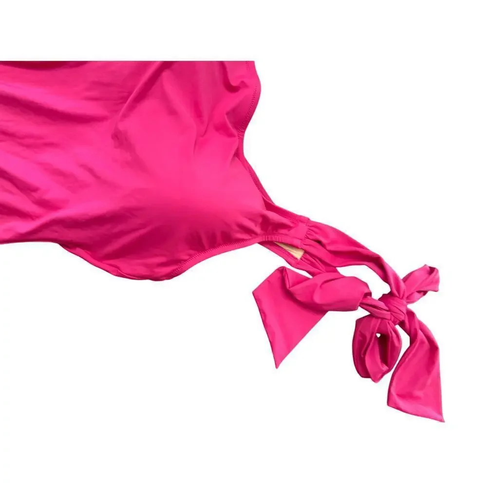 NWT J.Crew Women's Pink Bow High-rise Back One-shoulder One-piece Size 12